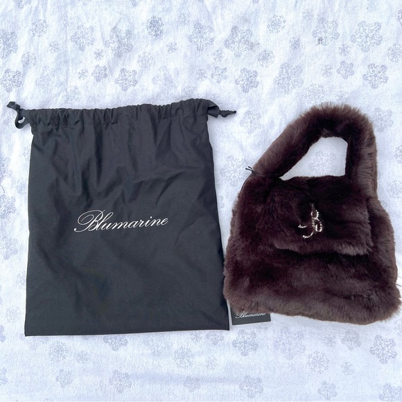 Blumarine faux fur bag with rhinestone logo - Picture 5 of 12